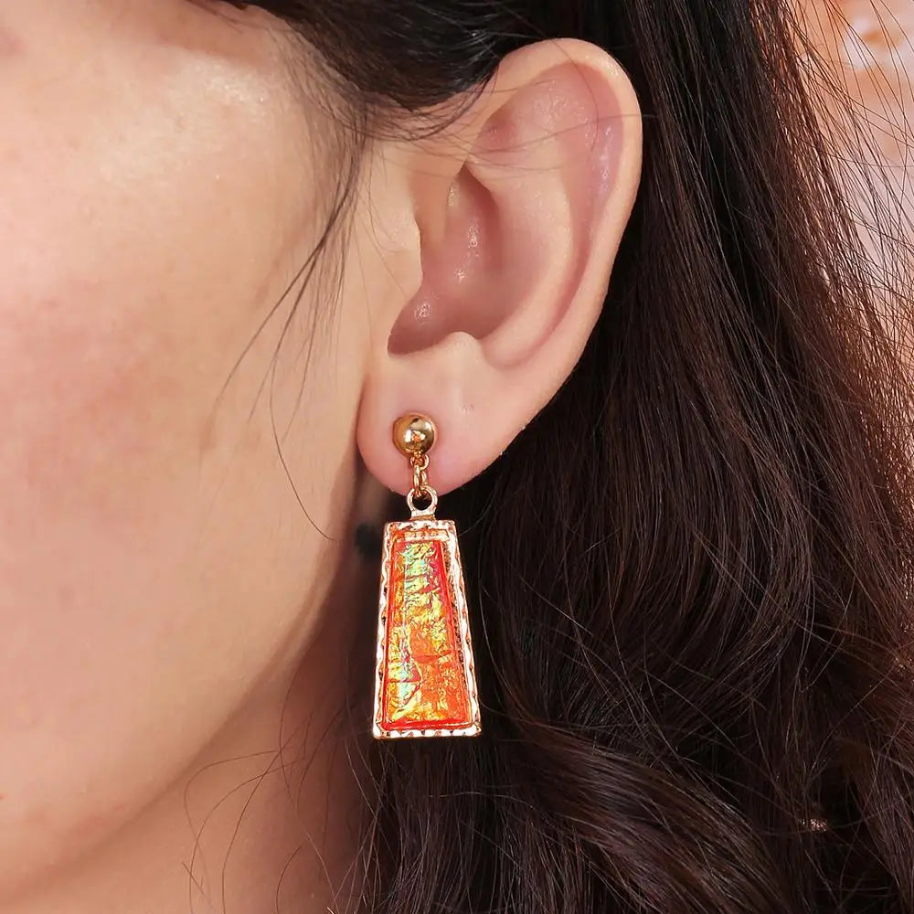 MINHIN New Fashion Jewelry Set Green Rectangle With Colorful Pattern Series Link Gentle Lady's Necklace Earrings Set