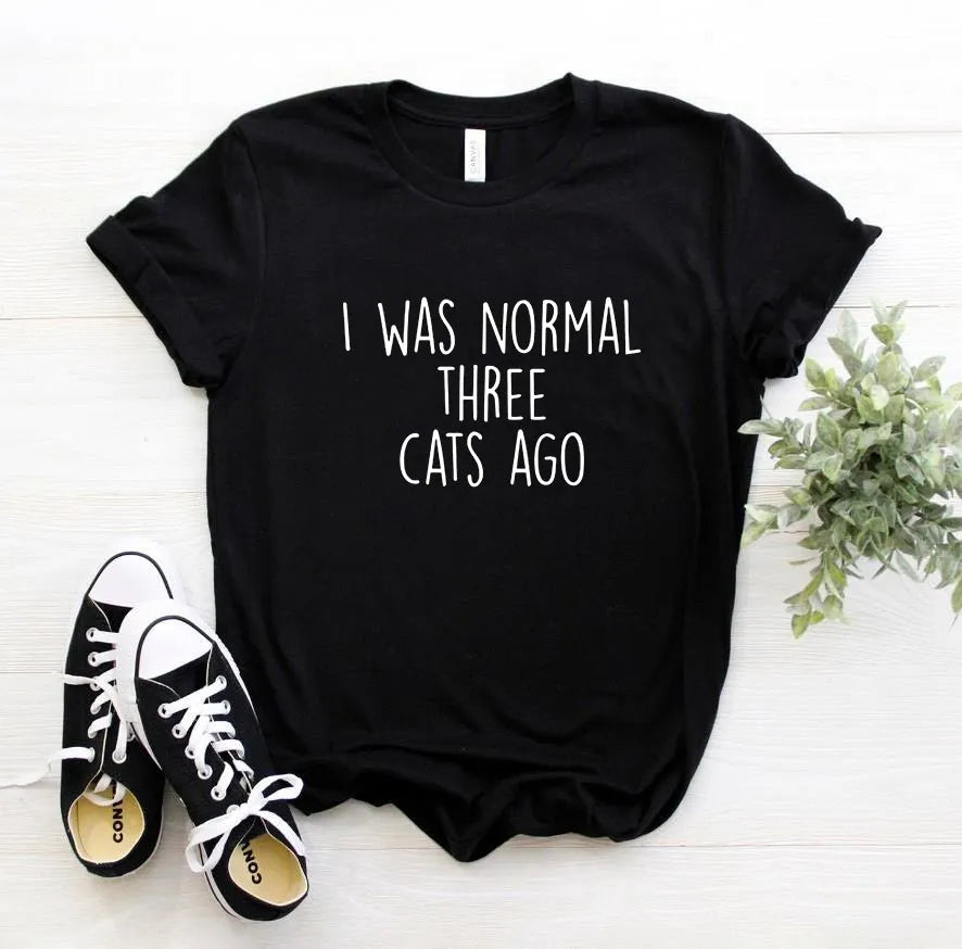 I WAS NORMAL THREE CATS AGO Letters Print Women Tshirt Cotton Casual Funny t Shirt For Lady Top Tee 6 Colors Drop Ship ZT20-233