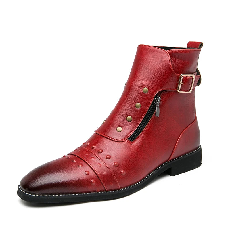 Men Basic Boots PU Leather Vintage Fashion Mens Shoes Zip Winter Autumn Ankle Boots Motorcycle Boots For Men Big Size 38-46