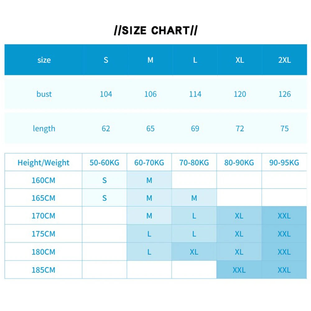 size chart of Winter Men Casual Hoodie