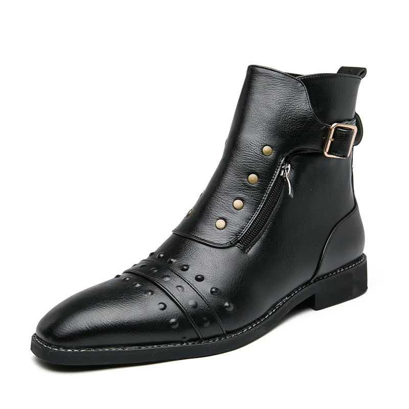 Men Basic Boots PU Leather Vintage Fashion Mens Shoes Zip Winter Autumn Ankle Boots Motorcycle Boots For Men Big Size 38-46