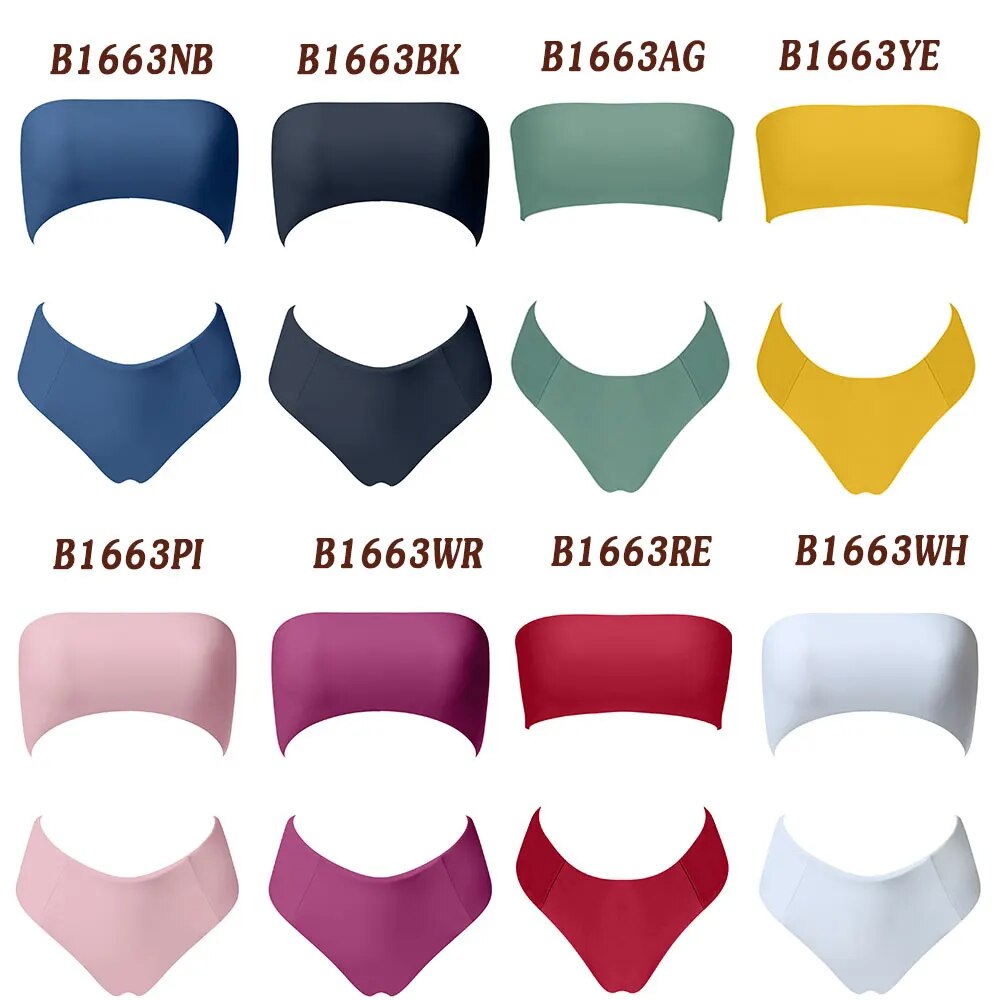 OMKAGI Swimsuit Swimwear Women 2021 Bandeau Solid High Waist Rose Black White Bathing Suit Biquinis Bra with Padded Bikini Set