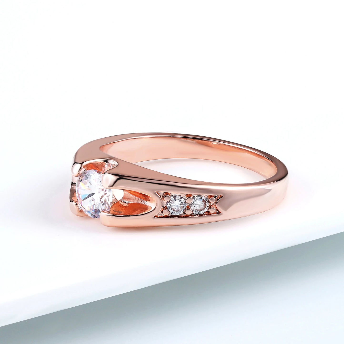 Double Fair 0.5 Carat Cubic Zircon Wedding Rings For Women Rose Gold Color Engagement Dating Cupple Ring Trend Jewelry R249