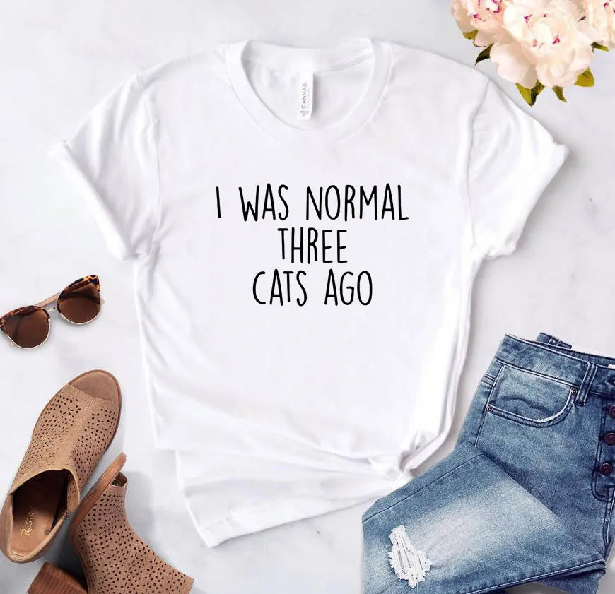 I WAS NORMAL THREE CATS AGO Letters Print Women Tshirt Cotton Casual Funny t Shirt For Lady Top Tee 6 Colors Drop Ship ZT20-233