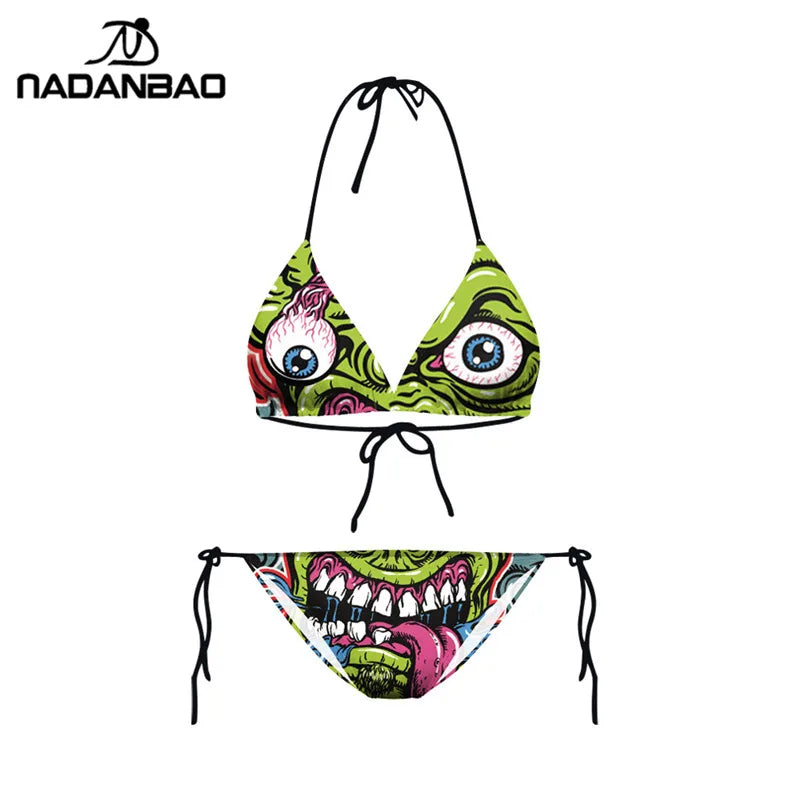 Bikini 2023 Plavky Mujer Sexy Set Swimsuit biquini Skull Printed Women Bra Swimwear Green Bathing Suit Bikinis Y03002