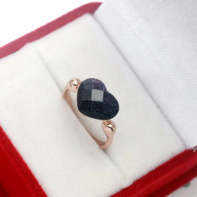 Rigant Crystal Rings Heart Shape Dropshipping Blue Sands Black Rose Gold Color Crystal Jewelry Wholesale for Women Girl Gift