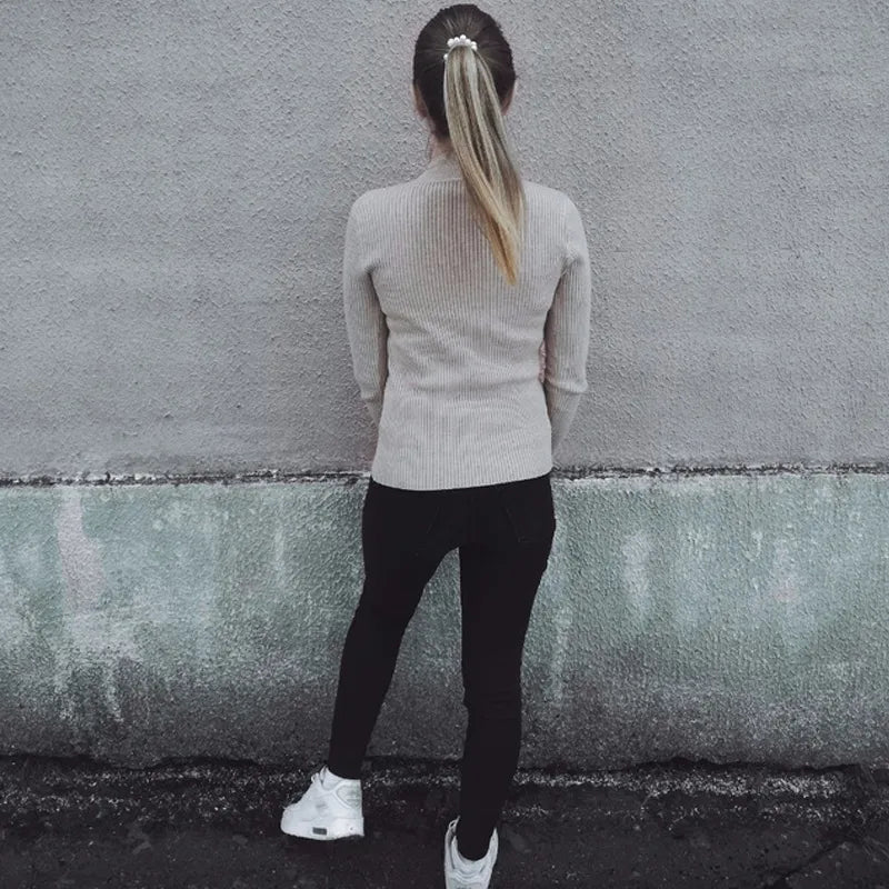 Spring Winter Women Classic Knitted Pullovers Slim Sweater Elasticity Casual Jumper Fashion Turtleneck Female Pull Base Clothes