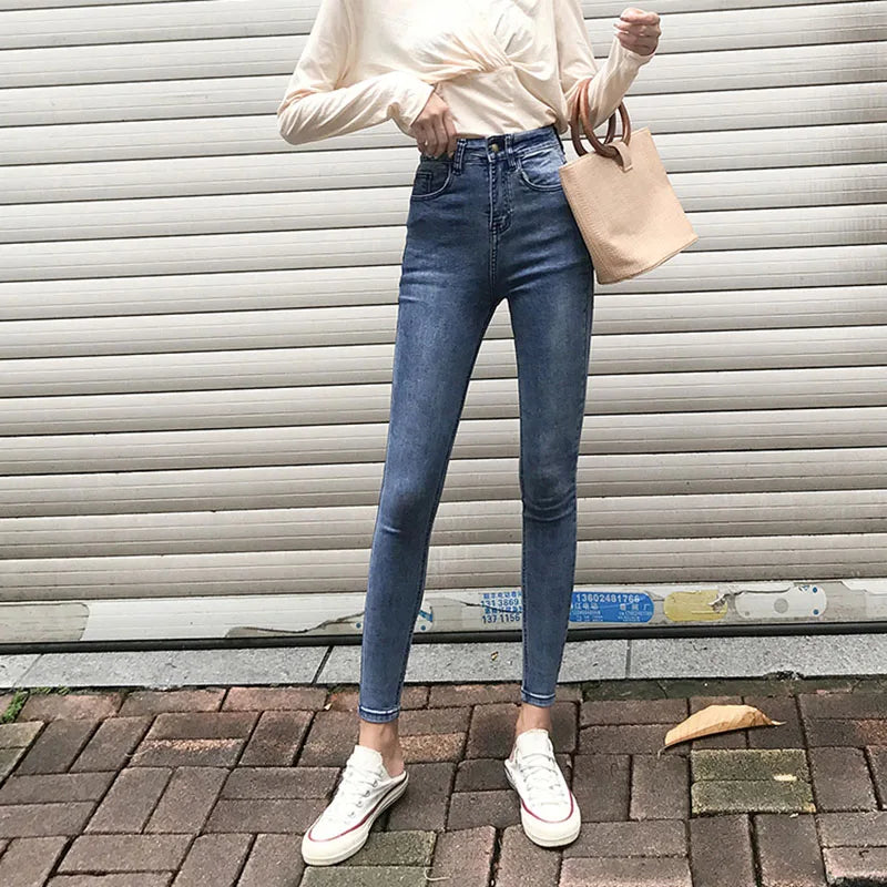 Big Size 25-34 Women Jeans Vintage High Waist Skinny Denim Pants Korean Streetwear Slim Vaqueros Stretch Pantalones Legging Pant