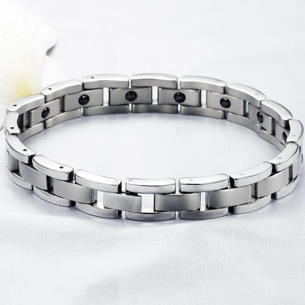 Therapy Bracelet Homme Vintage Bracelet for Man Stainless Steel Mens Jewellery Healthy Therapeutic Magnetic Bracelet Men Armband