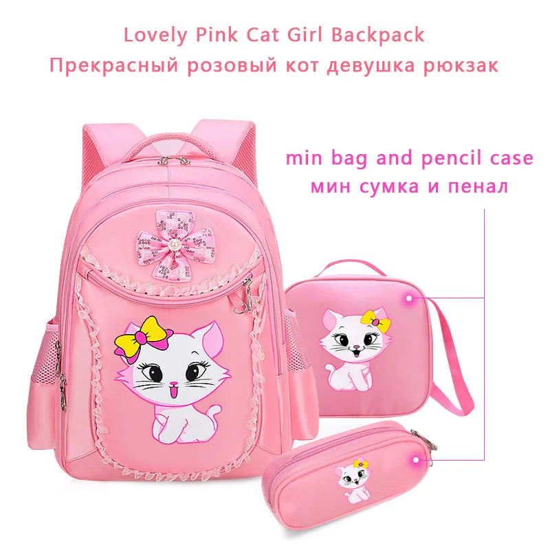 3 Pieces Pink Cat Children Backpack School Bags for girls Cartoon Kid Backpack Kitty Printing Bookbag mochilas escolares infanti