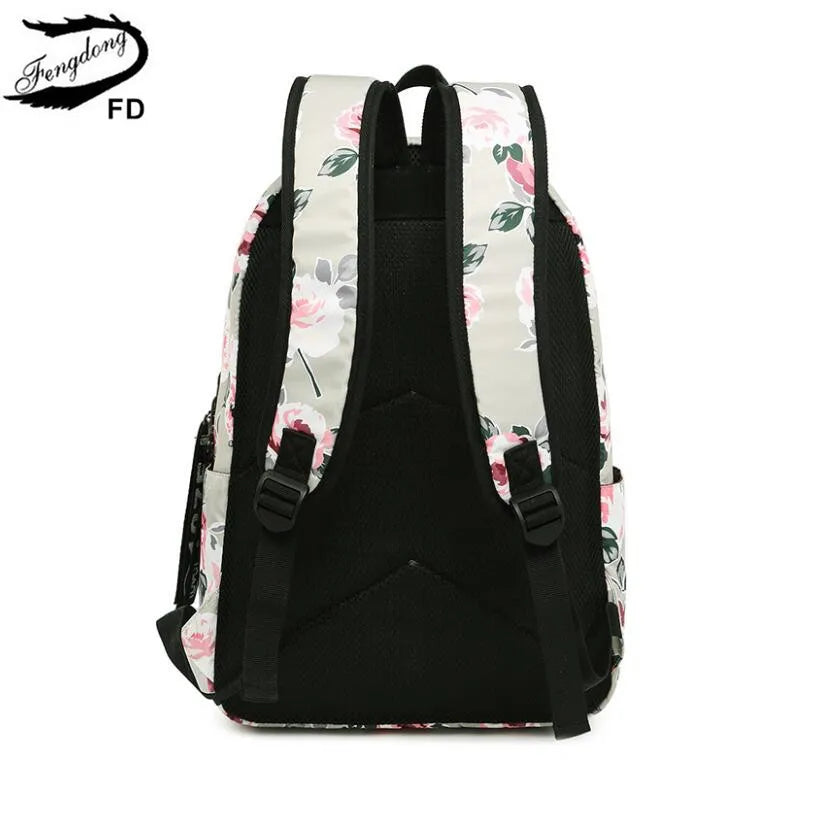 FengDong chinese style floral school backpack flowers backpacks for teenage girls school bags laptop computer bag schoolbag gift
