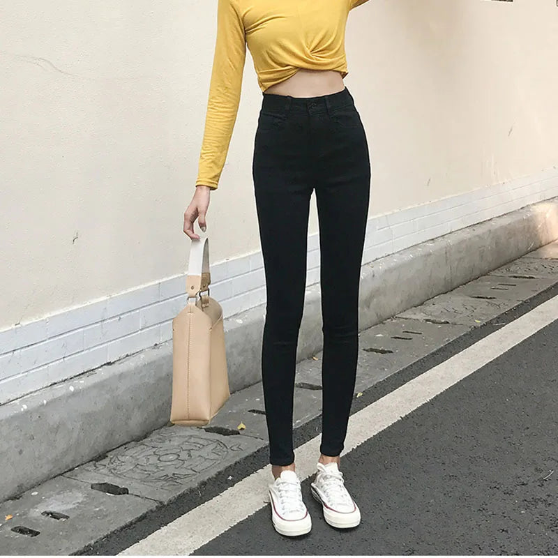 Big Size 25-34 Women Jeans Vintage High Waist Skinny Denim Pants Korean Streetwear Slim Vaqueros Stretch Pantalones Legging Pant