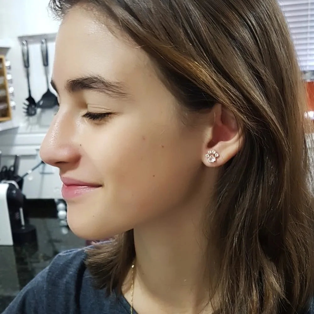 LAMOON Cat Paw 925 Sterling Silver Earrings For Women Rose Quartz Stud Earring Gemstone Stud Earings Fine Jewelry EI040-2