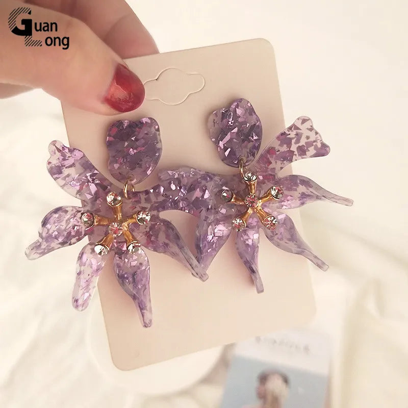 GuanLong Acetic Acid Flower Dangle Earrings for Women Trending Korean Big Drop Earings for Girl Colorful Acrylic Hanging Brincos