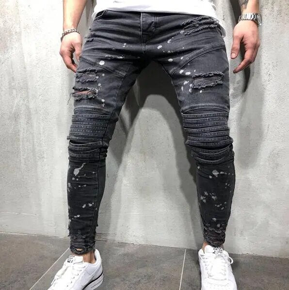 2023 men's hole fashion jeans Plus Size Straight Jeans Man Pants Spring Summer Boyfriend Jeans Streetwear Skinny Zips