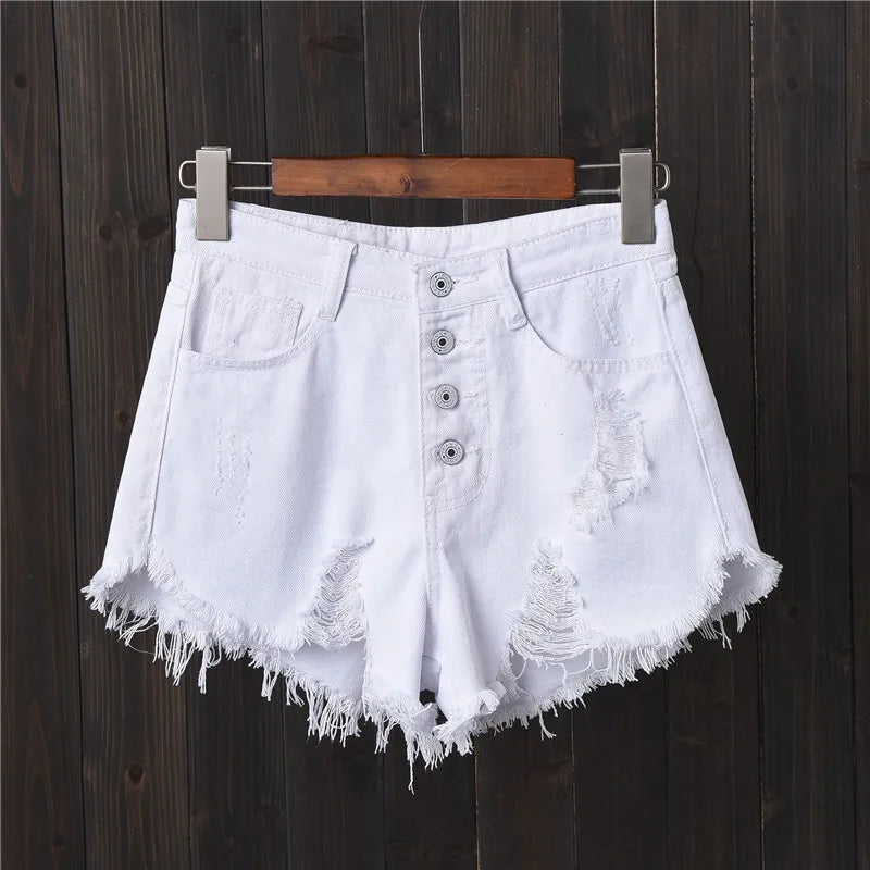 Vintage Ripped Hole Fringe 5 Colors Denim Shorts Women Casual Korean Jeans Shorts 2022 Summer Girl Hot Shorts