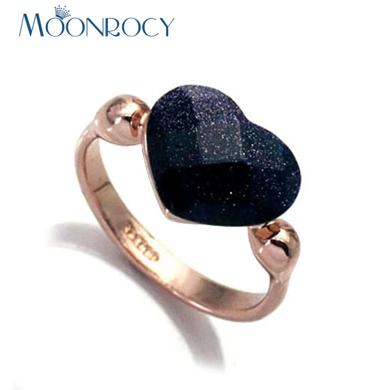 Rigant Crystal Rings Heart Shape Dropshipping Blue Sands Black Rose Gold Color Crystal Jewelry Wholesale for Women Girl Gift