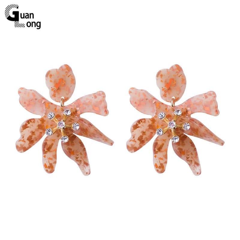 GuanLong Acetic Acid Flower Dangle Earrings for Women Trending Korean Big Drop Earings for Girl Colorful Acrylic Hanging Brincos