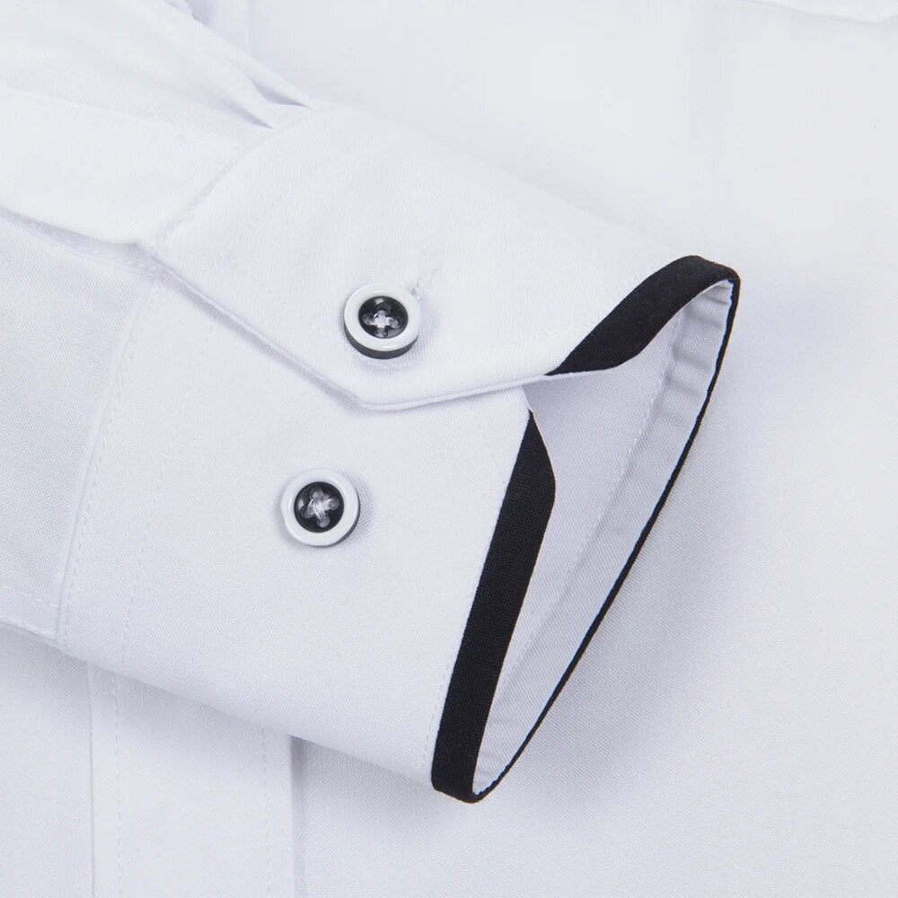 Mandarin Collar Business Formal Shirt Men's Solid Color Dress Shirt Office Wear White/Black Color Asian Size