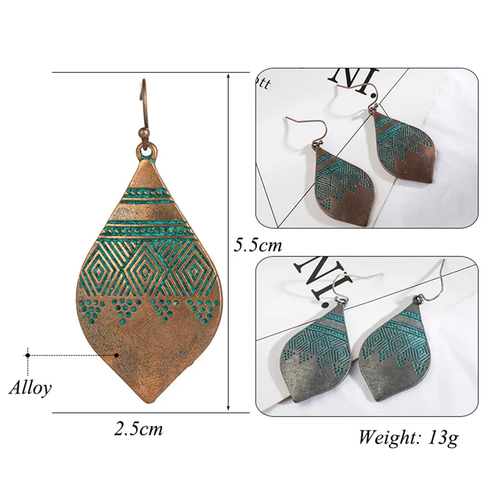 Ethnic Indian Earring Jewelry Female Bohemian Boho Ethnic Water Drop Earrings for Women Vintage Classic Metal Tibet Earings Gift