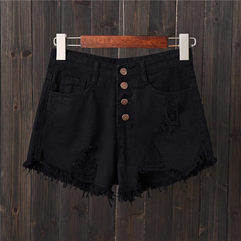2023 Korean BF Summer Wind Female Sexy High Waist Denim Shorts Women Worn Loose Burr Hole Jeans Shorts Loose Shorts Pants