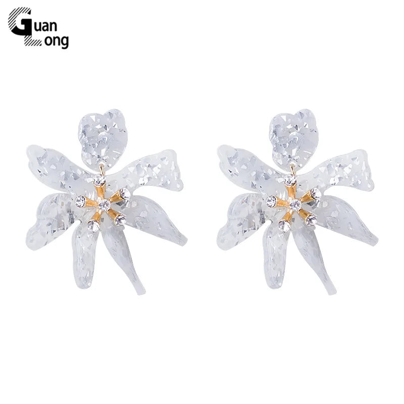GuanLong Acetic Acid Flower Dangle Earrings for Women Trending Korean Big Drop Earings for Girl Colorful Acrylic Hanging Brincos