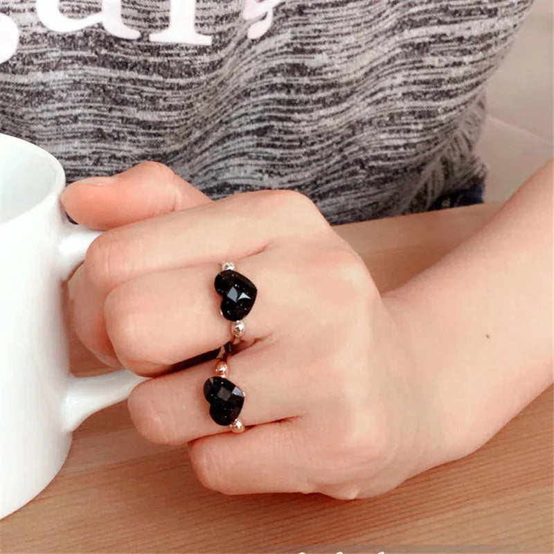 Rigant Crystal Rings Heart Shape Dropshipping Blue Sands Black Rose Gold Color Crystal Jewelry Wholesale for Women Girl Gift