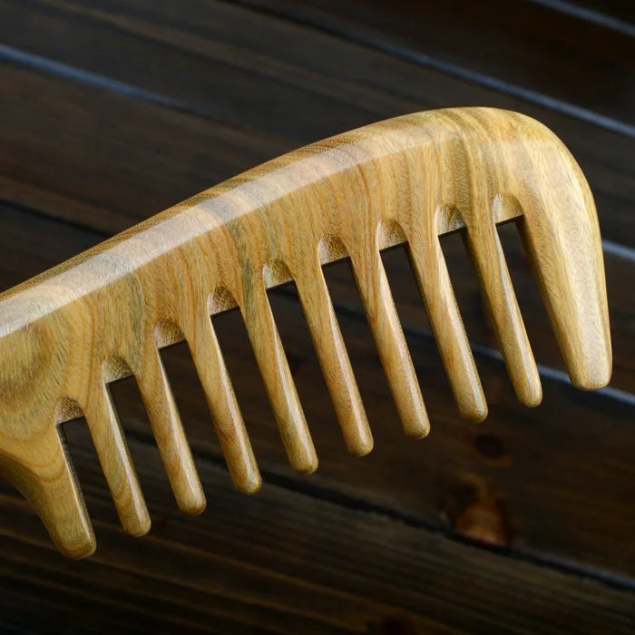 100% Natural Genuine MINGJIANG JINGPIN high quality Green Sandalwood Handmade Wide Tooth Wooden Combs for wavy hair