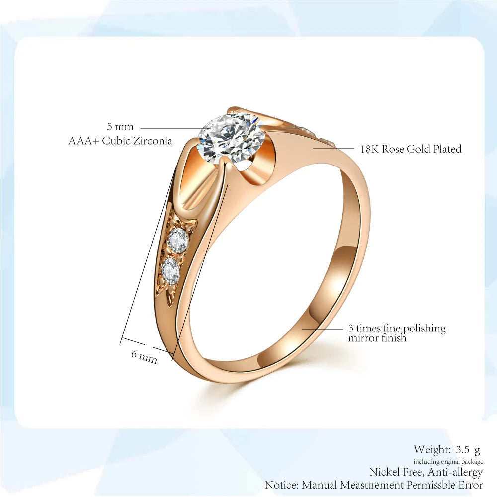 Double Fair 0.5 Carat Cubic Zircon Wedding Rings For Women Rose Gold Color Engagement Dating Cupple Ring Trend Jewelry R249