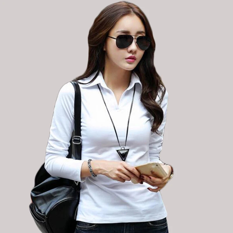 Rihschpiece Sexy Polo Shirt Women Black Long Sleeve shirt Plus Size Tops Punk Cotton Shirt Slim Clothes Polo RZF850