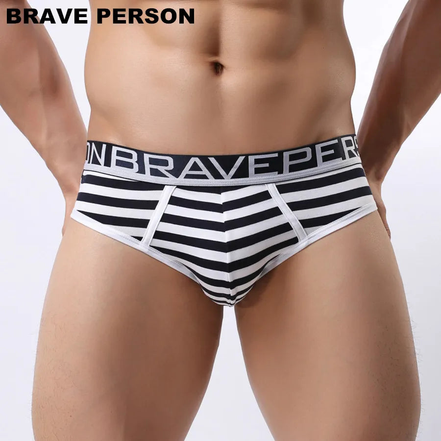 BRAVE PERSON Brand Underwear Men Briefs Cotton Striped Briefs Men Sexy Underwear Briefs Wide Belt Underpants Male Panties B1154