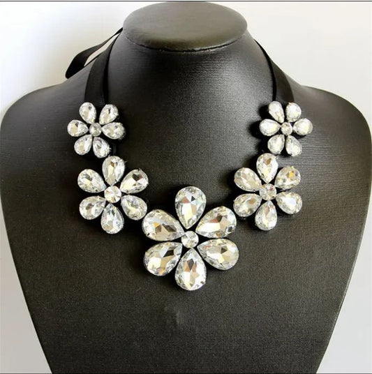 Hesiod White Clear Crystal False Collar Chokers Necklace Back Strap Rhinestone Choker Necklace Short Collar Chiffon Chain