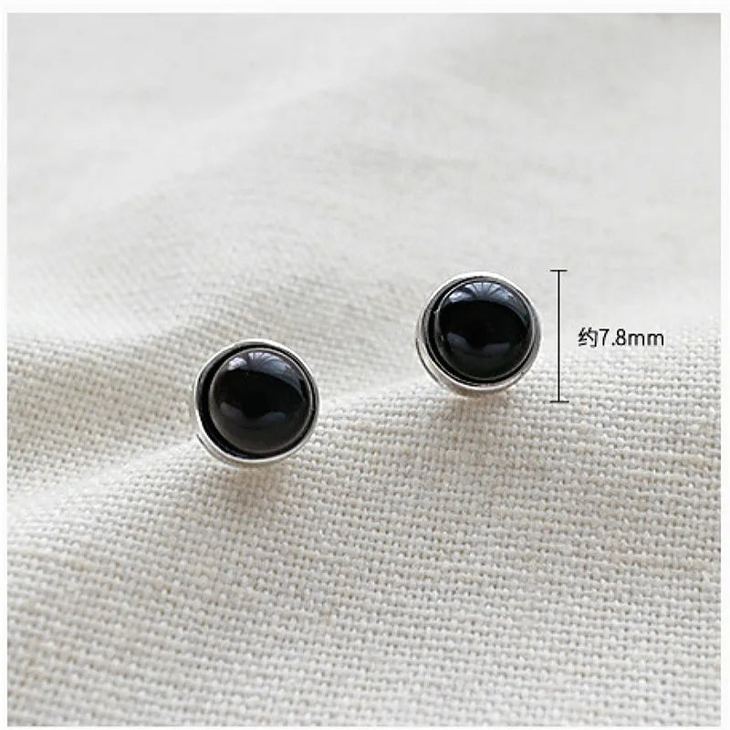 Flyleaf 925 Sterling Silver Round Black Onyx Stud Earrings For Women Personality Simple Earings Fashion Jewelry High Quality