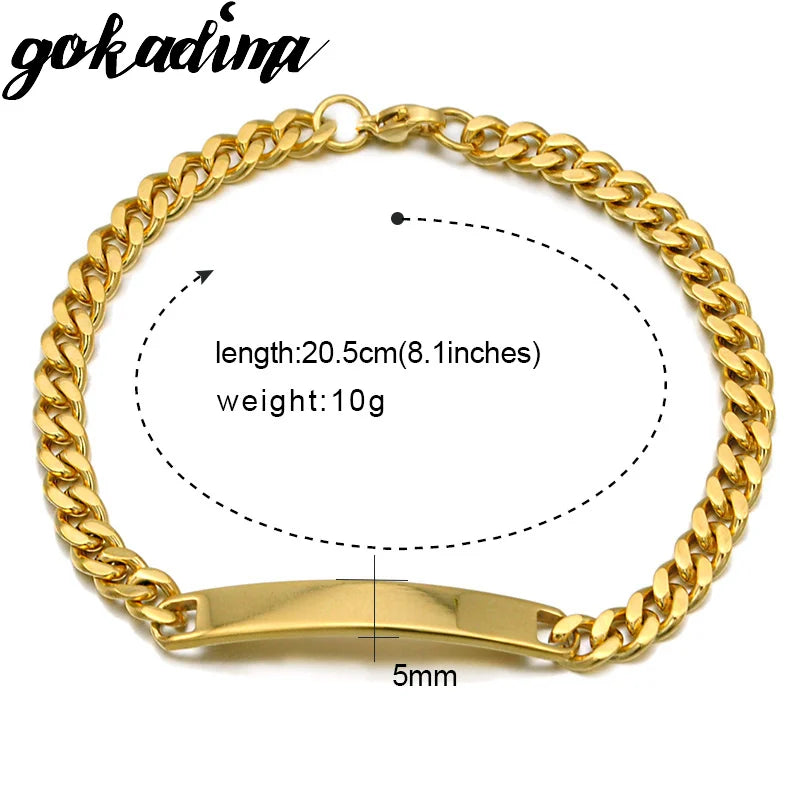 GOKADIMA Gold Color Stainless Steel Bracelet Women Jewelry Curb Chain Blank ID Bracelet 2017 Fashion Jewellery WB146