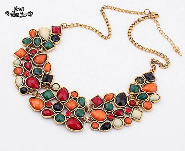 MINHIN New Popular Multicolor Big Pendant Clavicle Chain Necklace Women's Delicate Banquet Jewelry