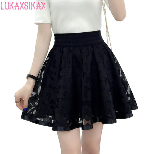 2023 New Spring Summer Women Black Mini Skirt Korean Elastic High Waist Skirt Shorts Sweet Mesh Tulle Umbrella Skirt Falda Tul
