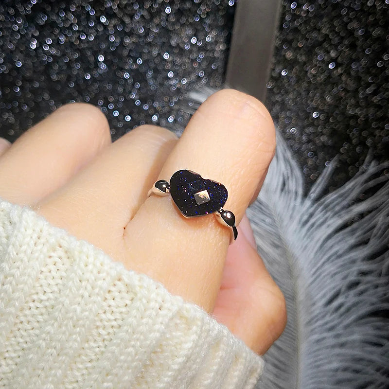 Rigant Crystal Rings Heart Shape Dropshipping Blue Sands Black Rose Gold Color Crystal Jewelry Wholesale for Women Girl Gift