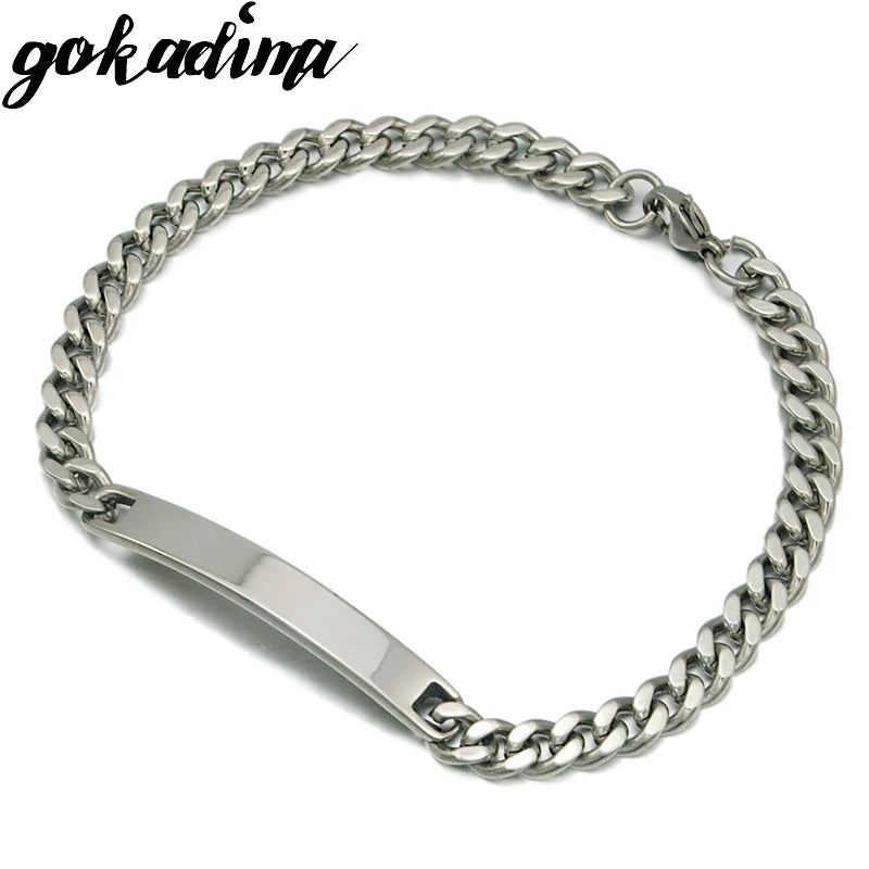 GOKADIMA Gold Color Stainless Steel Bracelet Women Jewelry Curb Chain Blank ID Bracelet 2017 Fashion Jewellery WB146