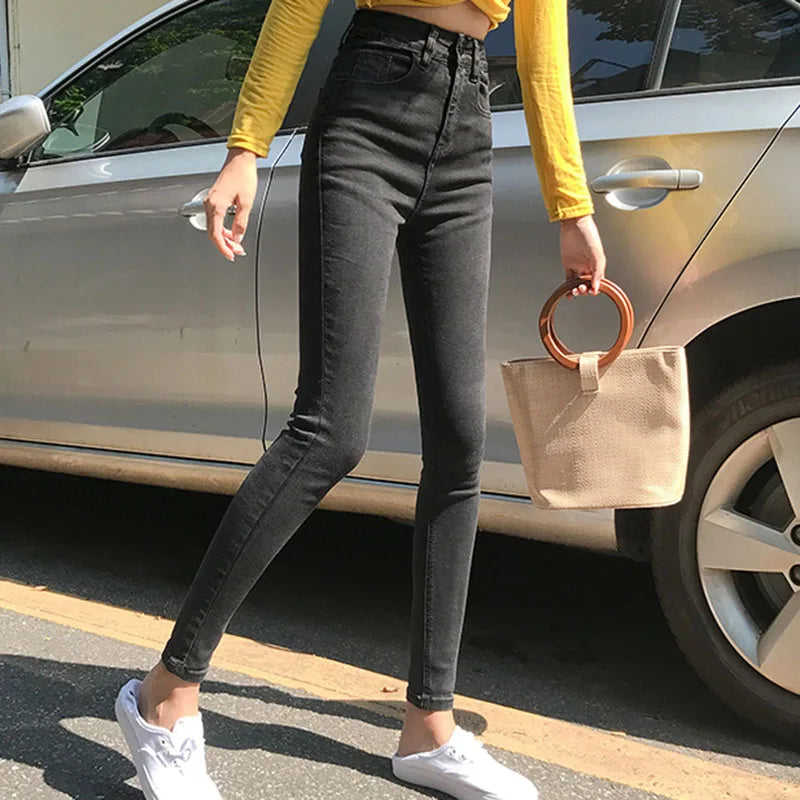 Big Size 25-34 Women Jeans Vintage High Waist Skinny Denim Pants Korean Streetwear Slim Vaqueros Stretch Pantalones Legging Pant