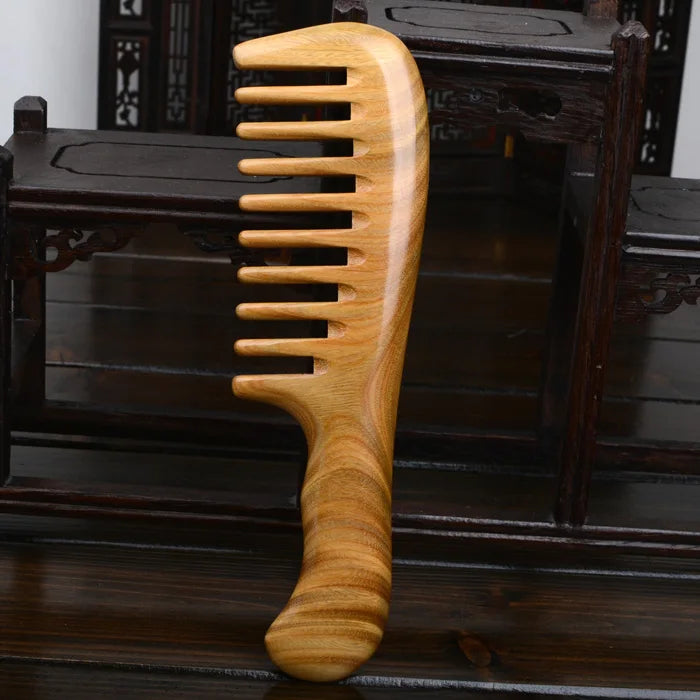 100% Natural Genuine MINGJIANG JINGPIN high quality Green Sandalwood Handmade Wide Tooth Wooden Combs for wavy hair