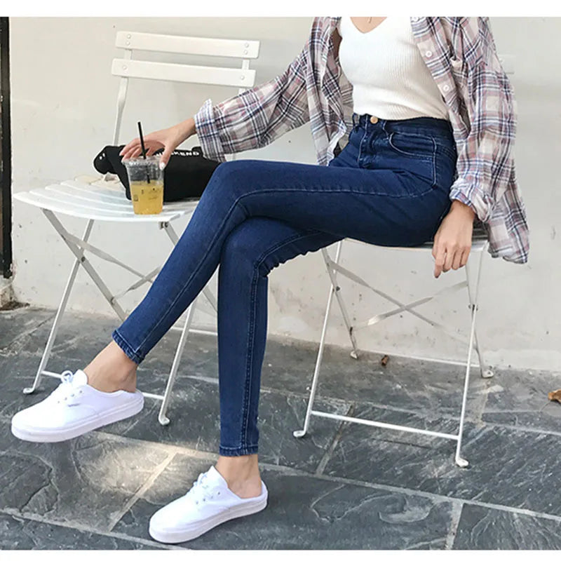Big Size 25-34 Women Jeans Vintage High Waist Skinny Denim Pants Korean Streetwear Slim Vaqueros Stretch Pantalones Legging Pant