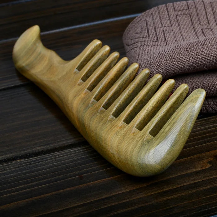 100% Natural Genuine MINGJIANG JINGPIN high quality Green Sandalwood Handmade Wide Tooth Wooden Combs for wavy hair