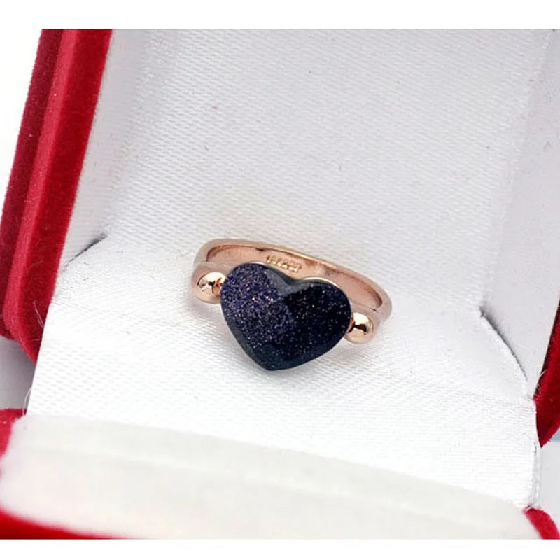 Rigant Crystal Rings Heart Shape Dropshipping Blue Sands Black Rose Gold Color Crystal Jewelry Wholesale for Women Girl Gift