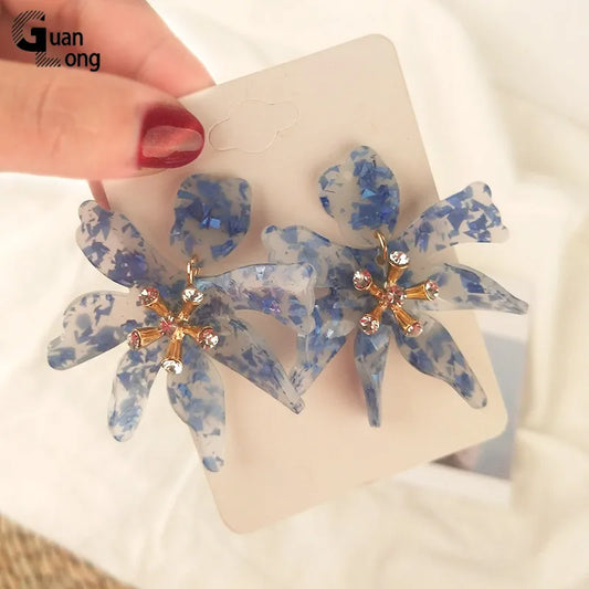 GuanLong Acetic Acid Flower Dangle Earrings for Women Trending Korean Big Drop Earings for Girl Colorful Acrylic Hanging Brincos
