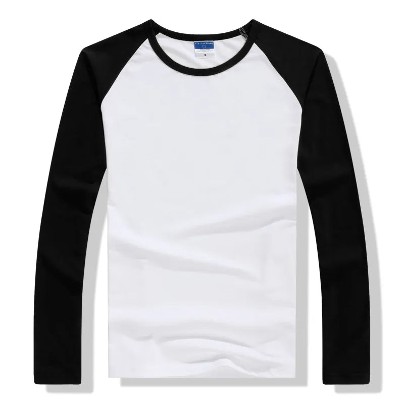 2022 Autumn Winter Long Sleeve T Shirt Men Contrast Color Round Collar Cotton Mens Casual Slim Fit Raglan T-Shirts Tees Tops
