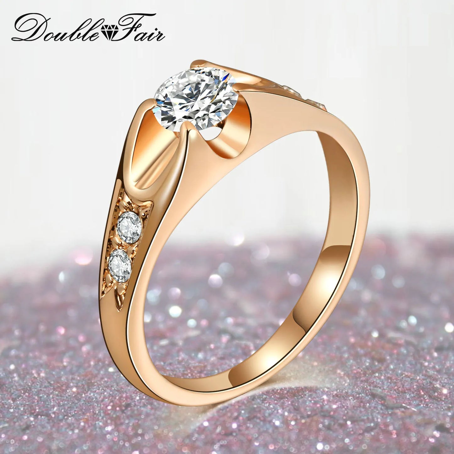Double Fair 0.5 Carat Cubic Zircon Wedding Rings For Women Rose Gold Color Engagement Dating Cupple Ring Trend Jewelry R249
