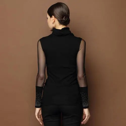 M-3XL Sexy Lace Tops Autumn 2019 blusas new Slim Plus size lace T-Shirt long sleeve Casual shirt beaded openwork Women clothing