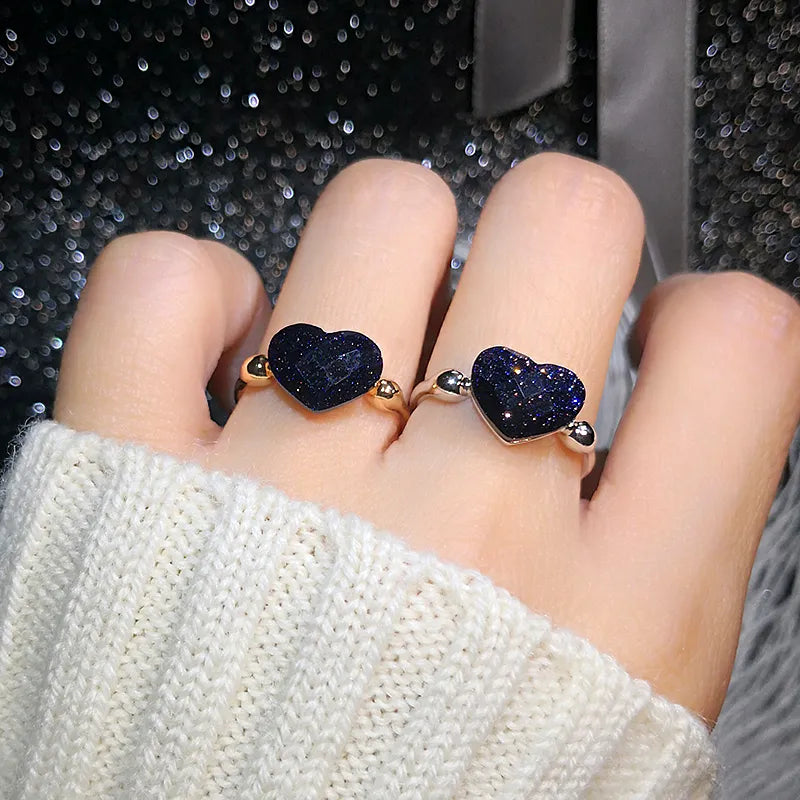 Rigant Crystal Rings Heart Shape Dropshipping Blue Sands Black Rose Gold Color Crystal Jewelry Wholesale for Women Girl Gift