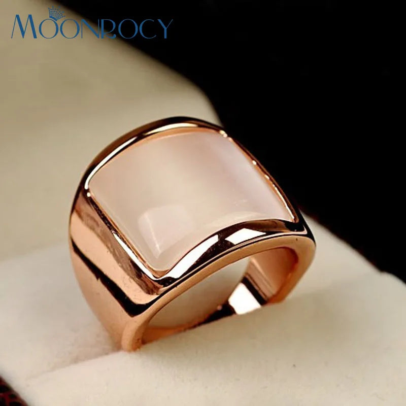 MOONROCY Rose Gold Color Silver Color Wedding Opal Crystal Rings for Women or Men Big Size Dropshipping Vintage JewelryGift