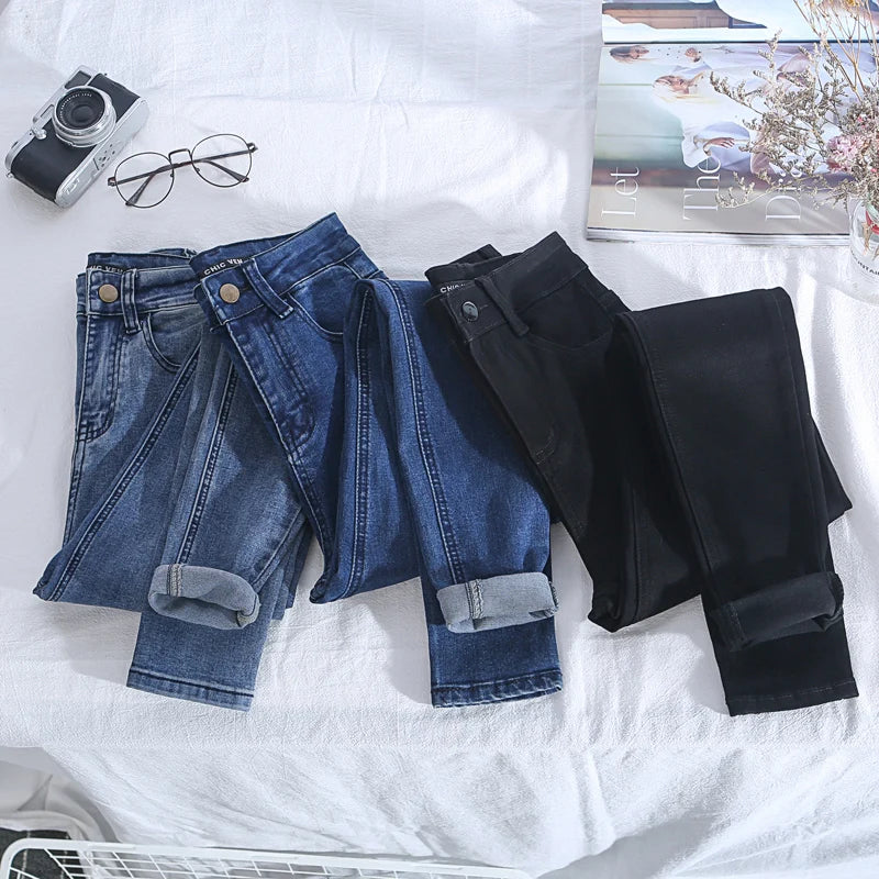 Big Size 25-34 Women Jeans Vintage High Waist Skinny Denim Pants Korean Streetwear Slim Vaqueros Stretch Pantalones Legging Pant